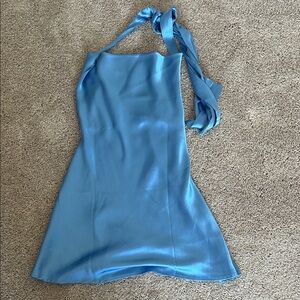Satin Halter Mini Dress in Sky Blue - Women's